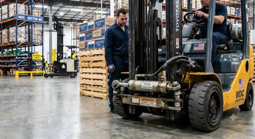 Forklift steering cylinder application in warehousing and distribution centre operations